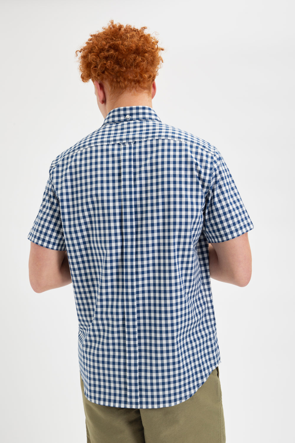 Navy / Olive Ben Sherman Short Sleeve House Poplin Gingham Shirts | 7604-BSAGN