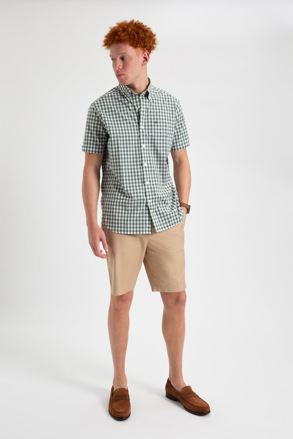 Olive Ben Sherman House Poplin Gingham Shirts | 6239-RQFPY