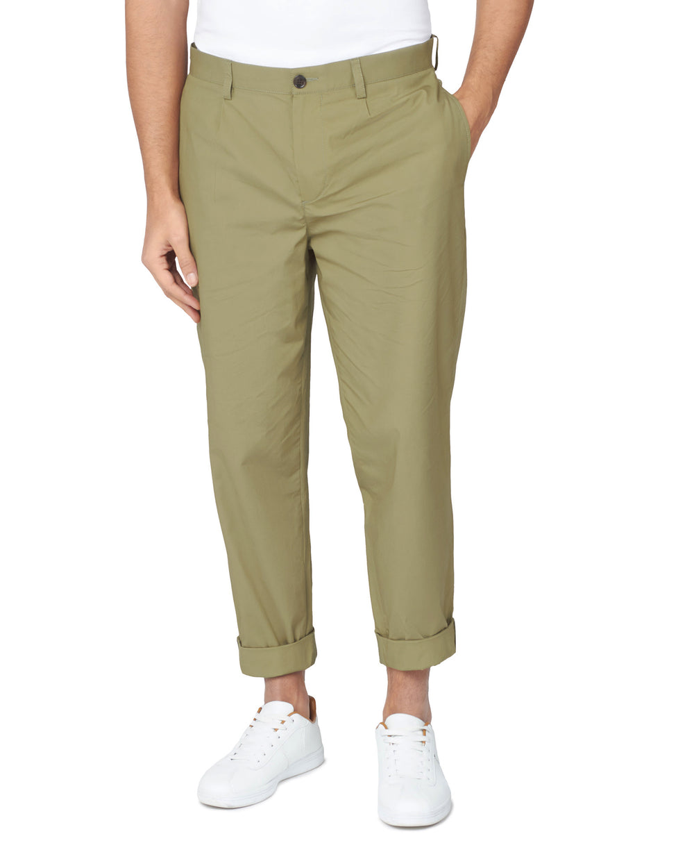 Olive Ben Sherman Poplin Relaxed-Taper Pleated Pants | 9540-FMXNQ