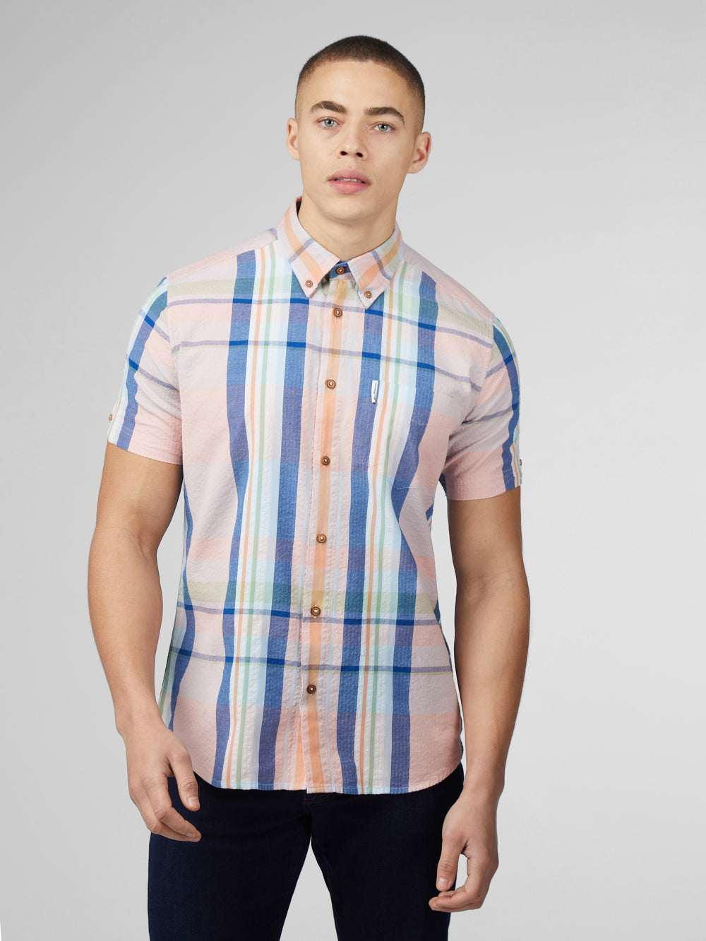 Pink Ben Sherman Signature Seersucker Check Shirts | 7908-WTGRB