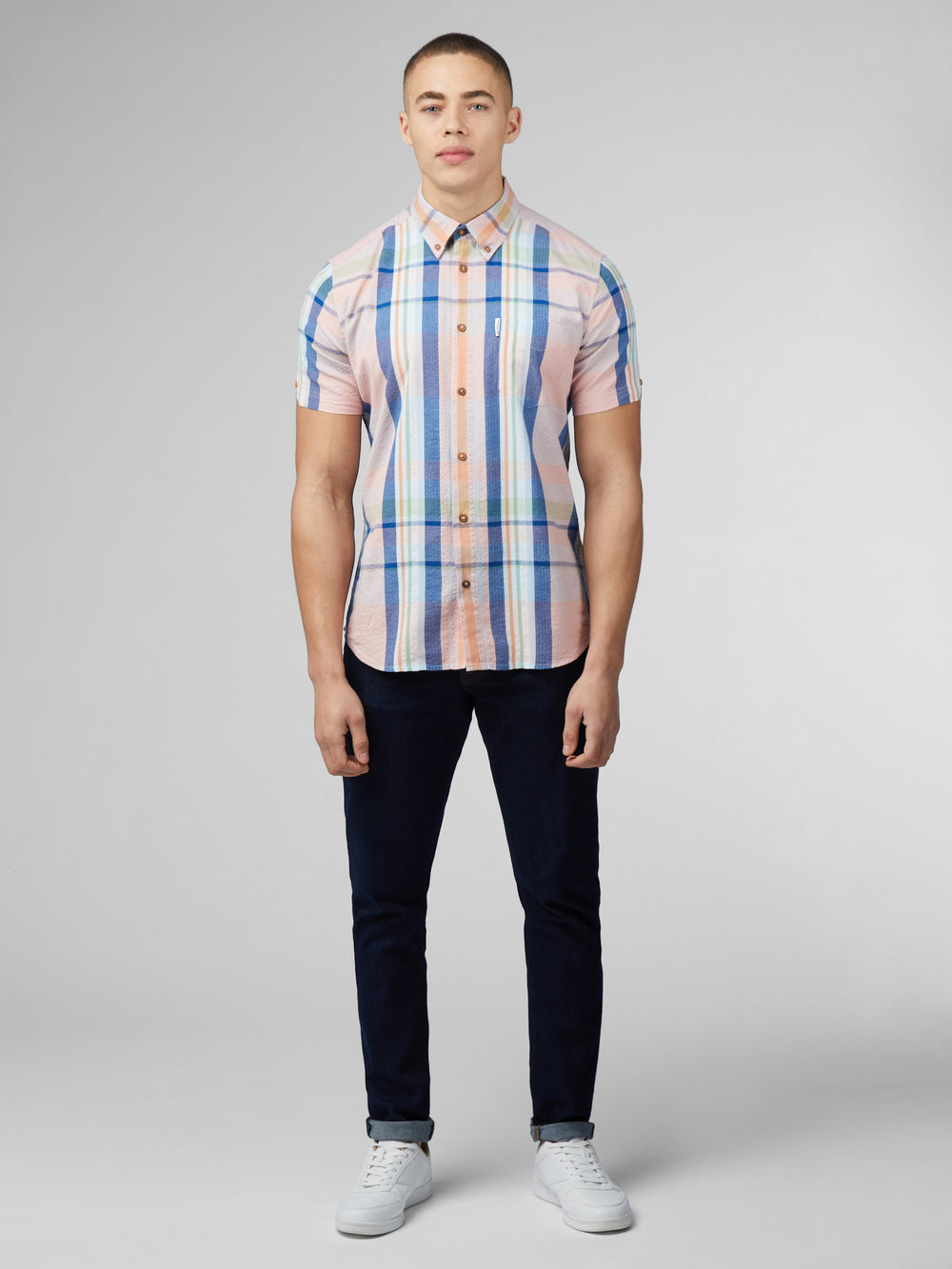 Pink Ben Sherman Signature Seersucker Check Shirts | 7908-WTGRB