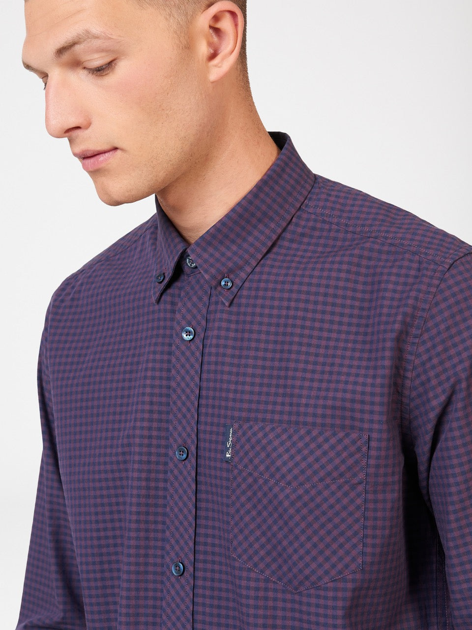 Purple Ben Sherman Signature Gingham Long-Sleeve Shirts | 1042-LHGJR