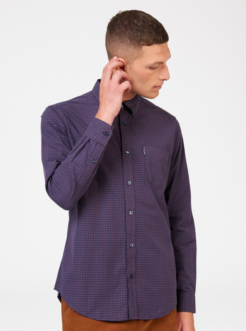 Purple Ben Sherman Signature Gingham Long-Sleeve Shirts | 1042-LHGJR