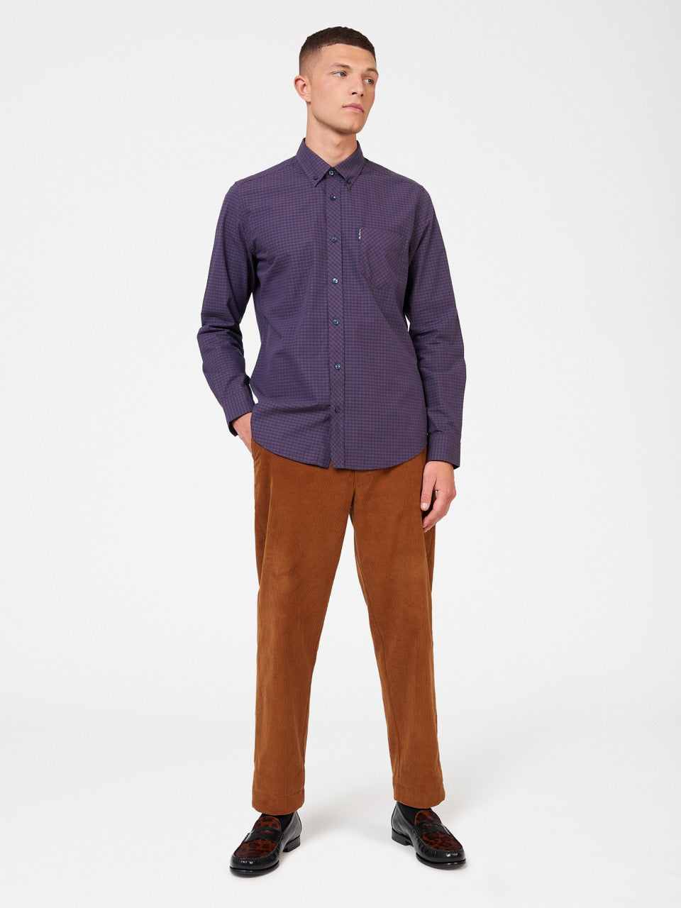 Purple Ben Sherman Signature Gingham Long-Sleeve Shirts | 1042-LHGJR