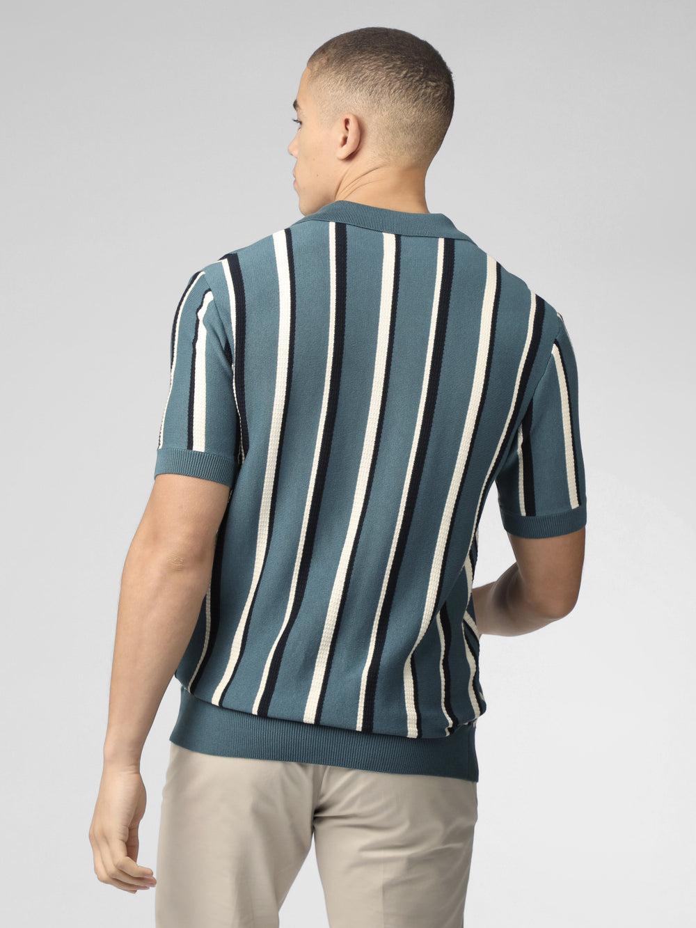 Turquoise Ben Sherman Signature Vertical Stripe Open Neck Polo Knitwear | 0514-RYEHC