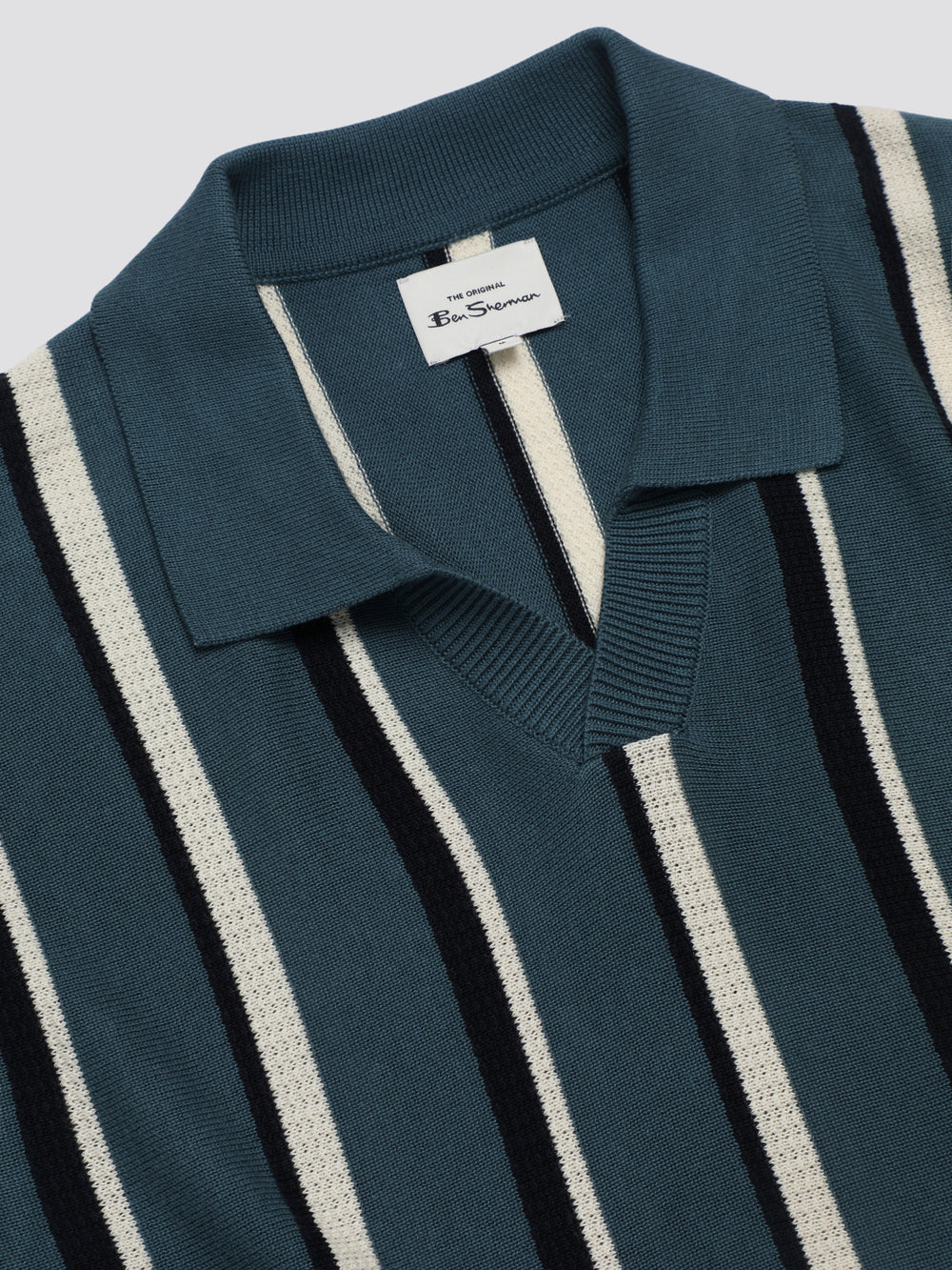 Turquoise Ben Sherman Signature Vertical Stripe Open Neck Polo Knitwear | 0514-RYEHC