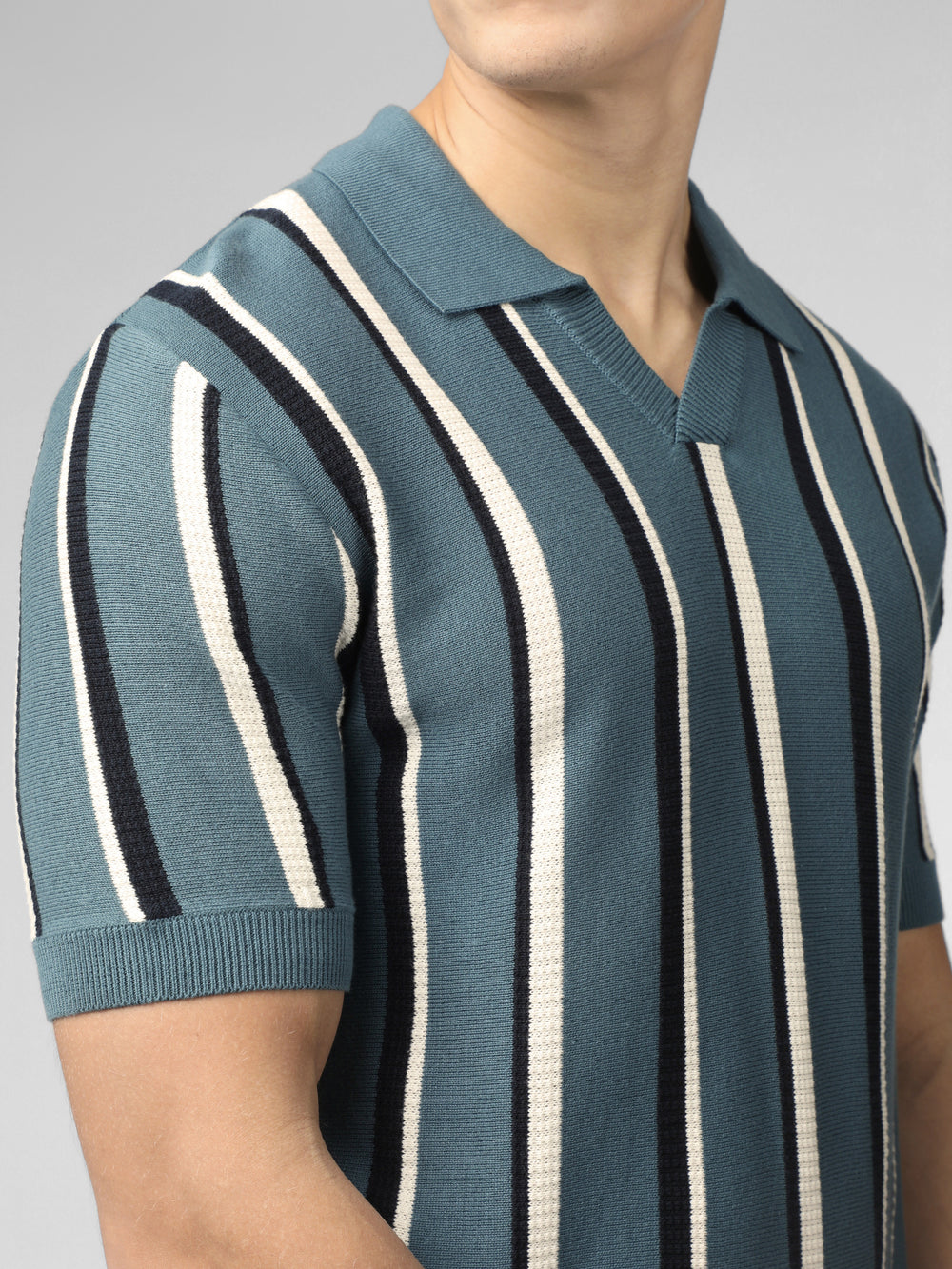 Turquoise Ben Sherman Signature Vertical Stripe Open Neck Polo Knitwear | 0514-RYEHC