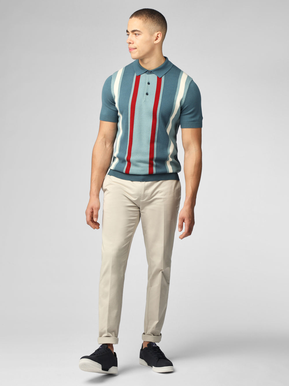 Turquoise Ben Sherman Signature Vertical Stripe Polo Knitwear | 5076-WFAMN