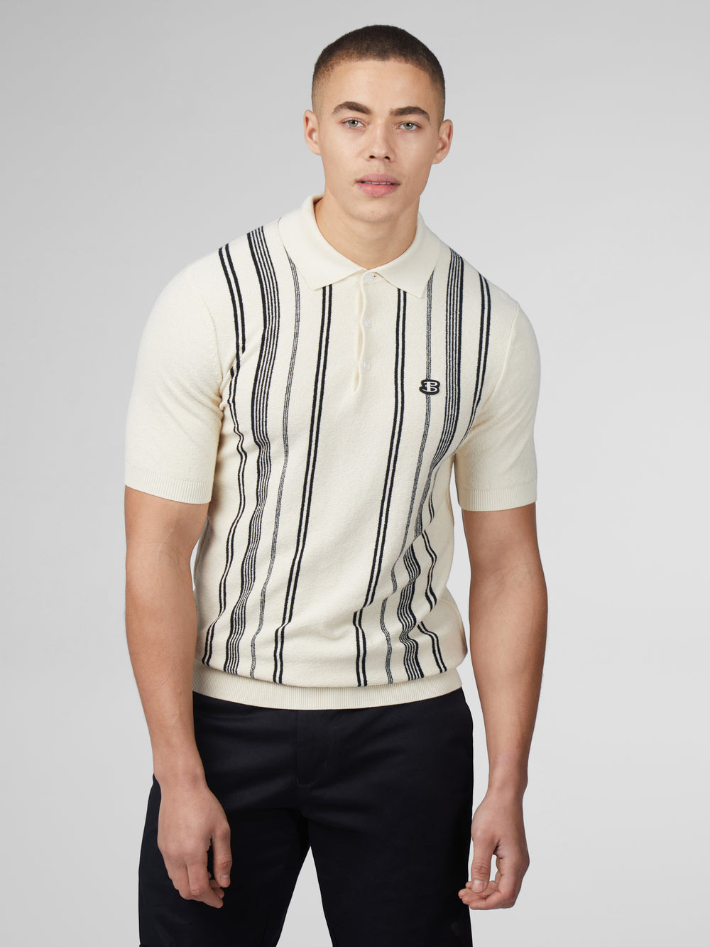 White Ben Sherman B by Ben Sherman Crinkle Cotton Stripe Polo Knitwear | 8102-QSDRC