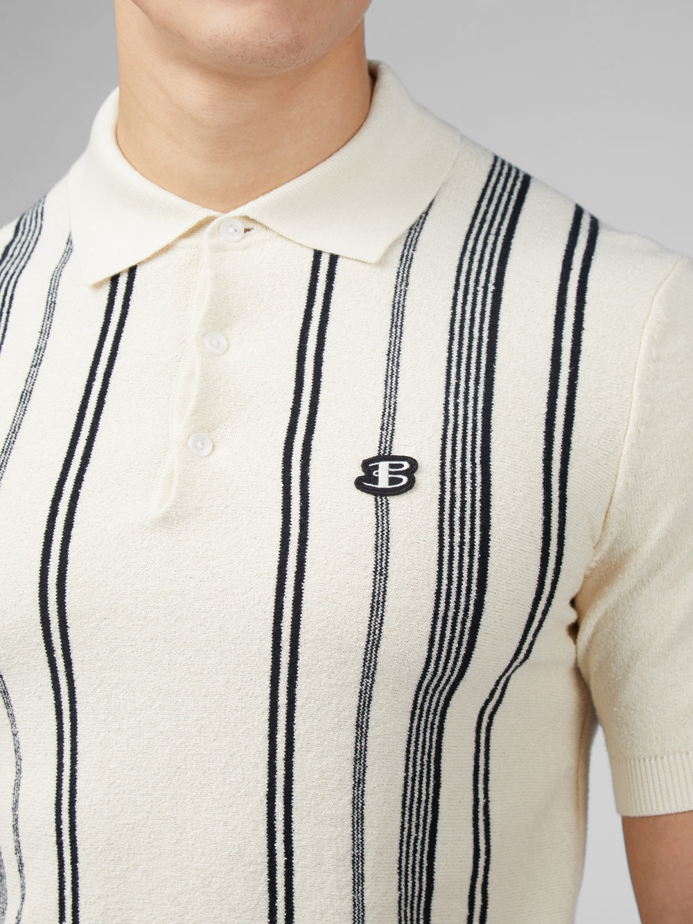 White Ben Sherman B by Ben Sherman Crinkle Cotton Stripe Polo Knitwear | 8102-QSDRC