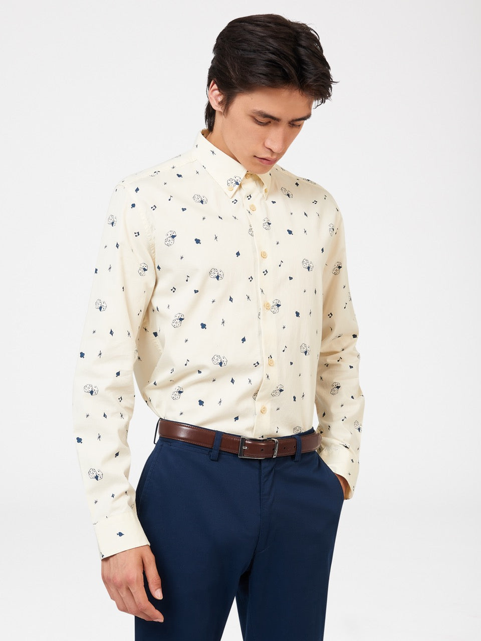 White Ben Sherman Conversational Icon Shirts | 6247-RLCBG