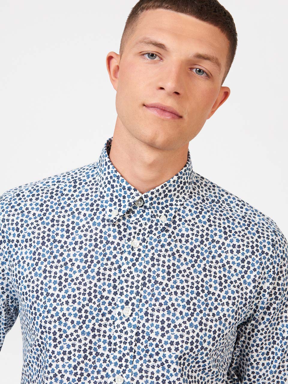 White Ben Sherman Ditsy Floral Print Long Sleeve Shirts | 0326-SRHOT