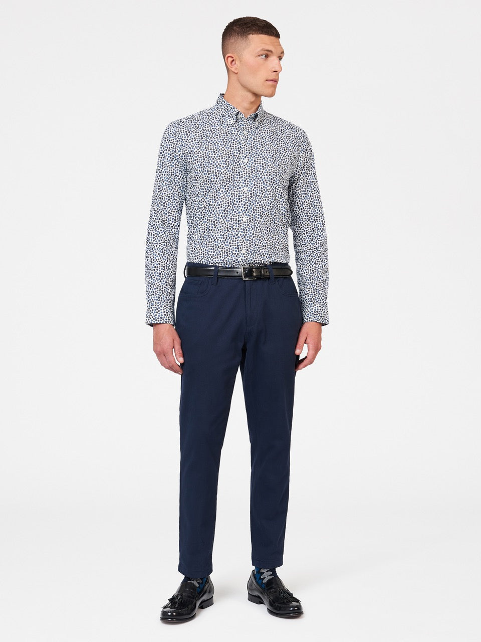 White Ben Sherman Ditsy Floral Print Long Sleeve Shirts | 0326-SRHOT