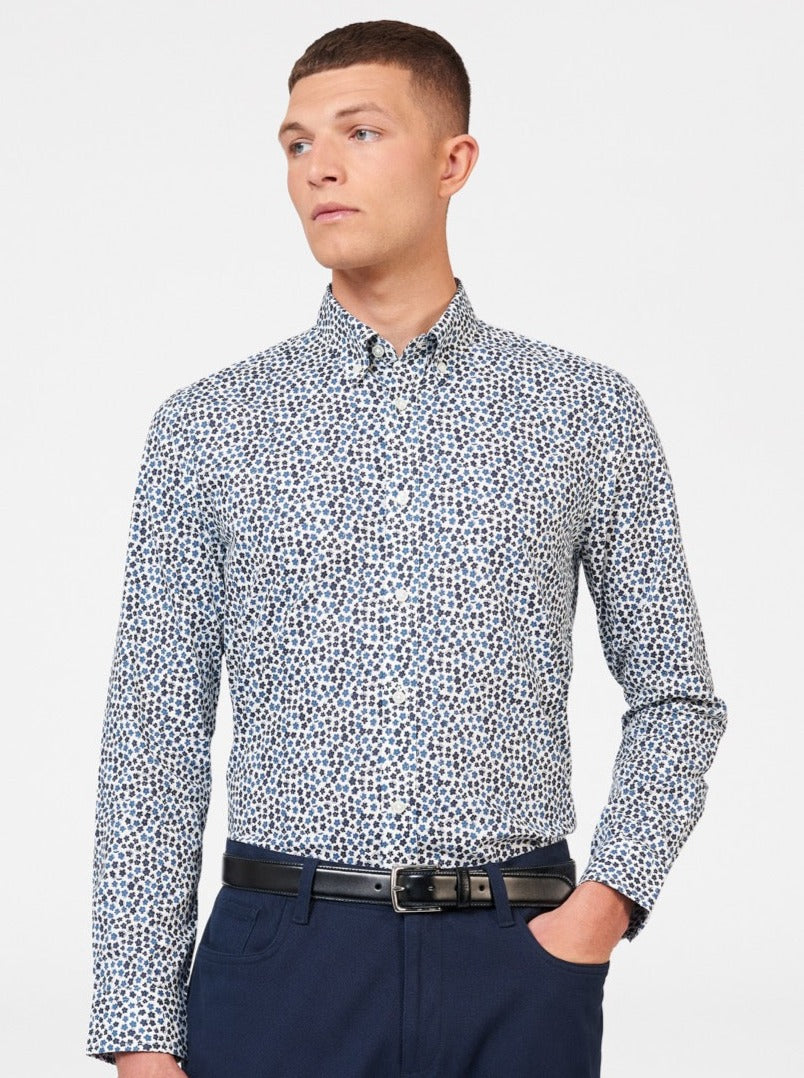 White Ben Sherman Ditsy Floral Print Long Sleeve Shirts | 0326-SRHOT