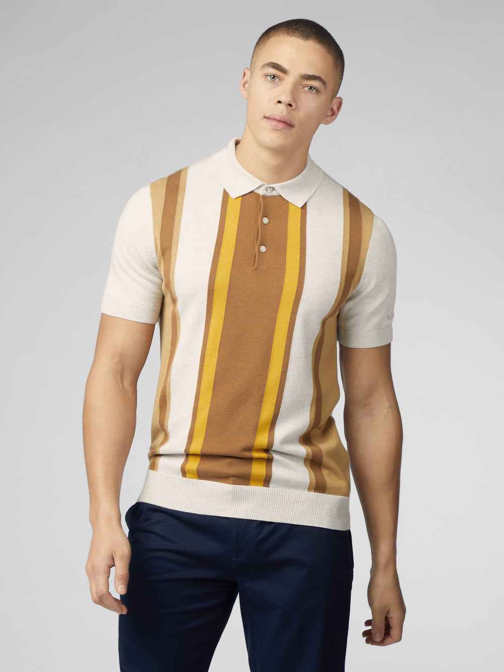 White Ben Sherman Signature Vertical Stripe Polo Knitwear | 8671-FPMOC