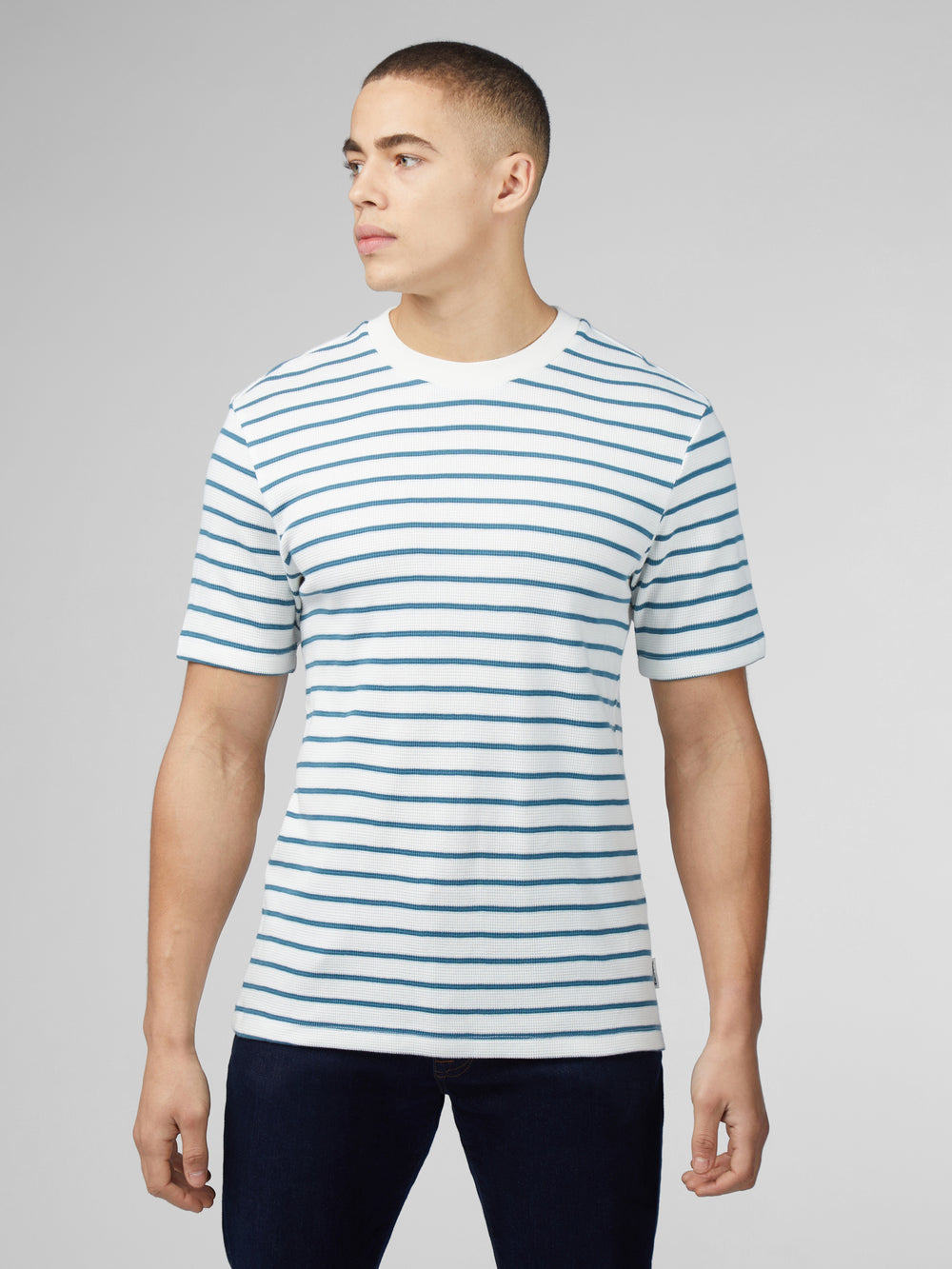 White Ben Sherman Signature Waffle Stripe T-Shirt | 4865-WHNQD